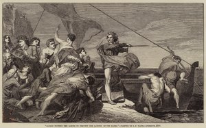Alfred spoort de Saksen aan om de landing van de Denen te voorkomen door George Frederick Watts